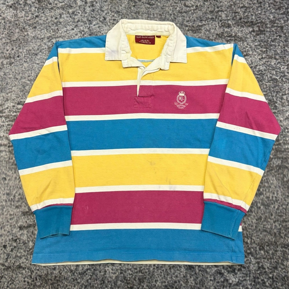 VTG Chaps Ralph Lauren Striped Rugby Polo Shirt Long Sleeve Large Multi Color